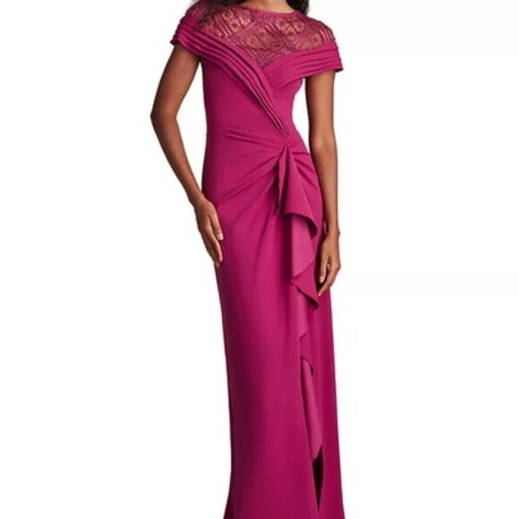 Tadashi Shoji Amethyst Embellished Lace Evening Gown - Picture 1 of 6